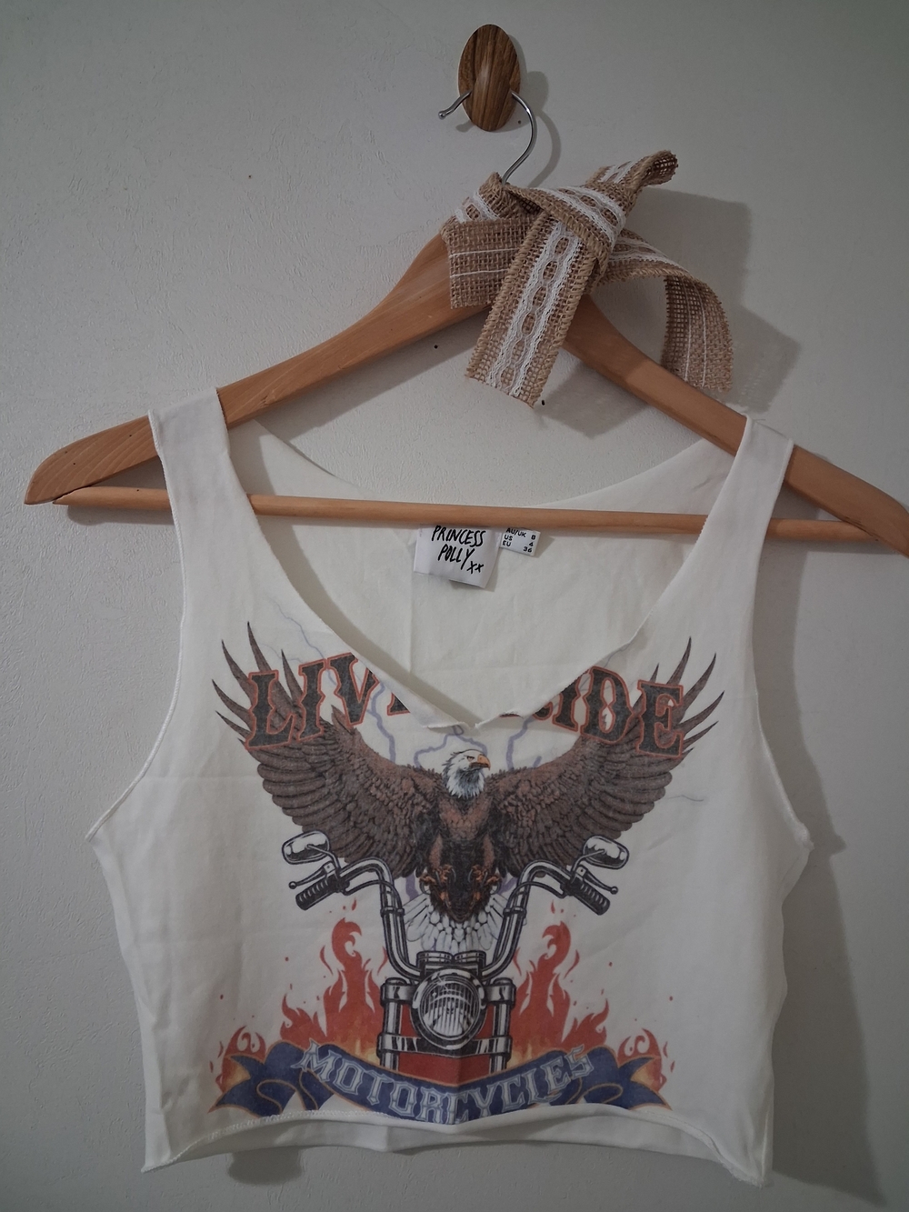 Princess Polly White Live to Ride Western Vintage Motorcycle Graphic Crop Top - Picture 8 of 16